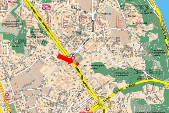 Схема рекламной плоскости по адресу Украинки бул., 21, в сторону Дружбы Народов бул.