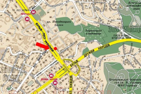 Схема рекламной плоскости по адресу Украинки бул., 27 / Кудри ул., светофор, в сторону Дружбы народов бул.