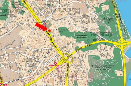 Схема рекламної площини за адресою Украинки бул., 21А / Украинки бул., 21, в сторону Бойчука ул. (бывш. Киквидзе ул.)