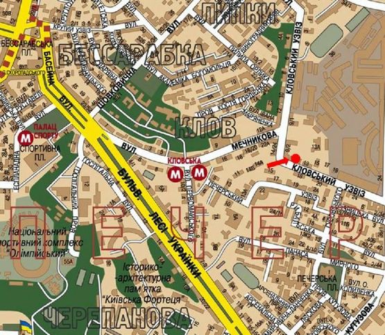 Схема рекламної площини за адресою Кловский спуск, 9/2, в сторону Московская ул.