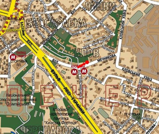 Схема рекламної площини за адресою Мечникова ул., 7, ст. м. "Кловская", в сторону Кловского спуска