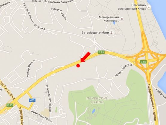 Схема рекламной плоскости по адресу Дружбы Народов бул., 38-А, напротив, в сторону Печерского моста, между ел. оп. №196 и №194