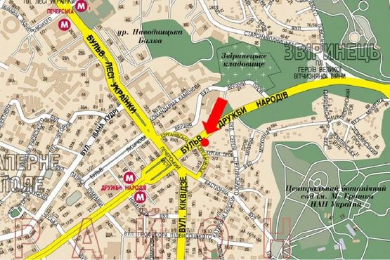 Схема рекламної площини за адресою Дружбы Народов бул., 38 / Кургановская ул., в сторону ст. м. "Дружбы Народов"