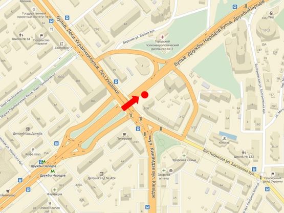 Схема рекламної площини за адресою Дружбы Народов бул., 36/ 1, возле Печерского моста, в сторону пл. ГВОВ