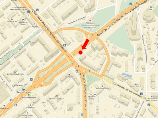 Схема рекламной плоскости по адресу Дружбы Народов бул., 36/ 1, возле Печерского моста, в сторону ст. м. "Дружбы Народов"