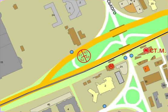 Схема рекламной плоскости по адресу Броварской пр., разделительная клумба, ст. м. "Левобережная", правая