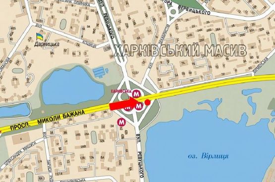 Схема рекламної площини за адресою Бажана пр., ст. м. "Харьковская", в сторону Харьковская пл., правая