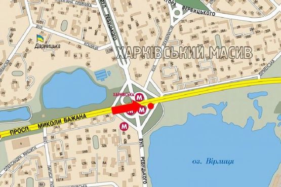 Схема рекламной плоскости по адресу Бажана пр., ст. м. "Харьковская", в сторону Харьковская пл., левый