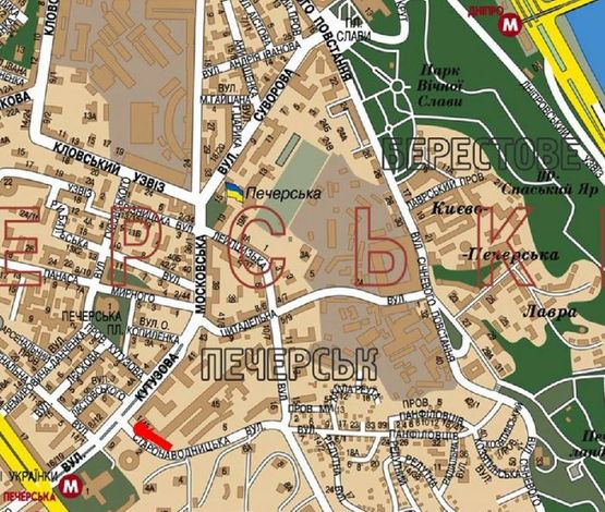 Схема рекламної площини за адресою Старонаводницкая ул., 1/45, в сторону Алмазова ул. (бывш. Кутузова ул.)