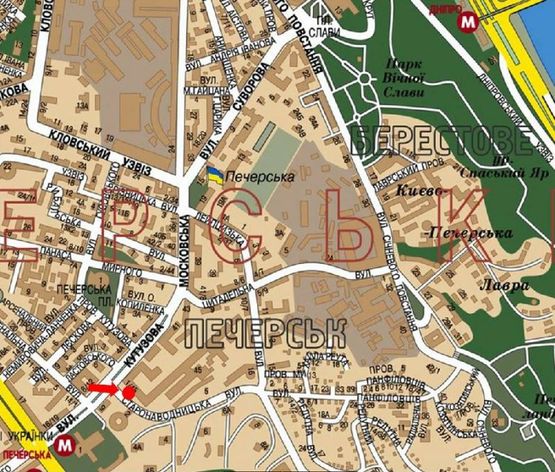 Схема рекламної площини за адресою Старонаводницкая ул., 1/45, в сторону Героев ВОВ пл.