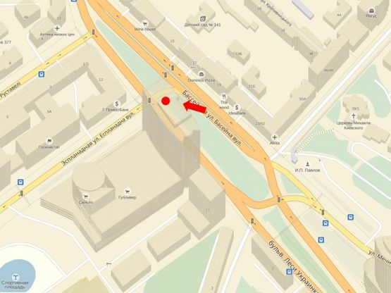 Схема рекламної площини за адресою Бассейная ул. / Эспланадная ул., разделитель, ТРЦ "Gulliver", на светофоре, в сторону Крещатик ул.