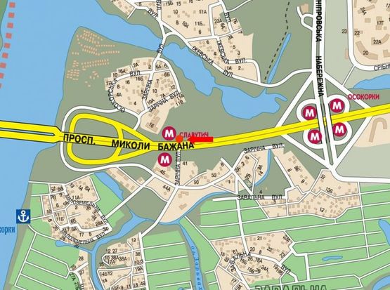 Схема рекламной плоскости по адресу Бажана пр., 140м от ст. м. "Славутич", в сторону мост Южный