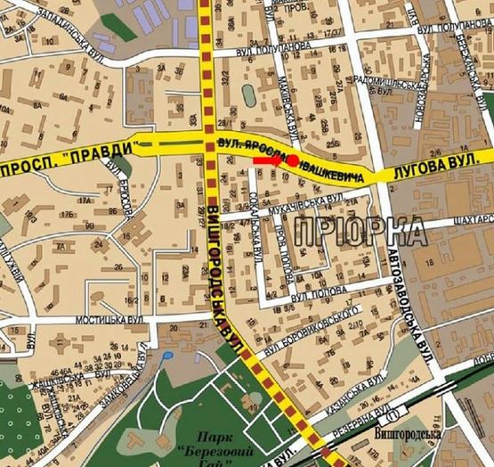 Схема рекламної площини за адресою Ивашкевича ул., 5, напротив, разделитель, в сторону ТРЦ "Караван", Автозаводская ул.