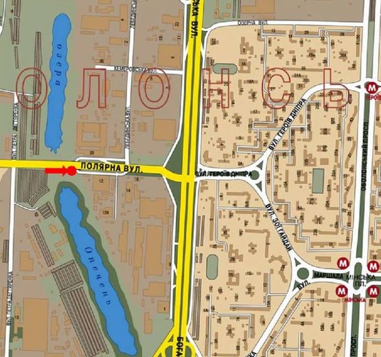 Схема рекламної площини за адресою Полярная ул., в сторону Богатырской ул., супермаркета "Эпицентр"