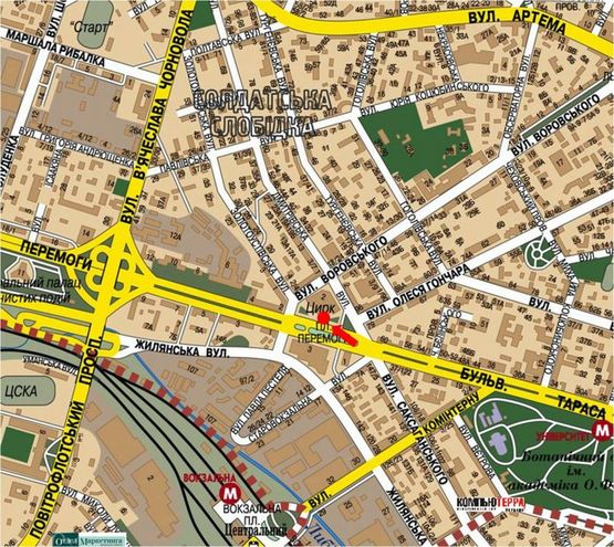 Схема рекламной плоскости по адресу Победы пл., возле цирка, в сторону моста Воздухофлотского