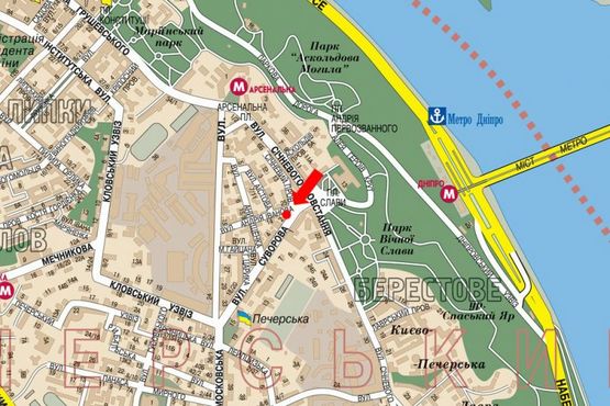 Схема рекламной плоскости по адресу Омеляновича-Павленка ул. (бывш. Суворова ул.), 1, в сторону Московская ул., разделитель