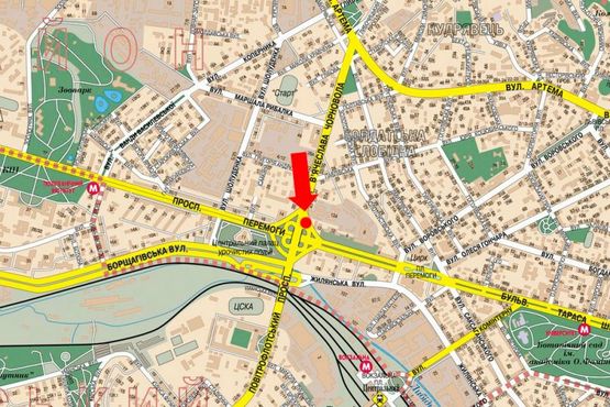 Схема рекламної площини за адресою Черновола ул. / Победы пр., 12, Воздухофлотский мост в сторону Воздухофлотский пр.