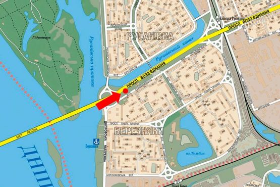 Схема рекламної площини за адресою Соборности пр. (бывш. Воссоединения пр.), мост Патона, в сторону левого берега