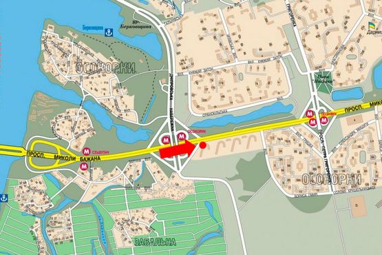 Схема рекламної площини за адресою Бажана пр., ст. м. "Осокорки", в сторону ст. м. "Позняки"