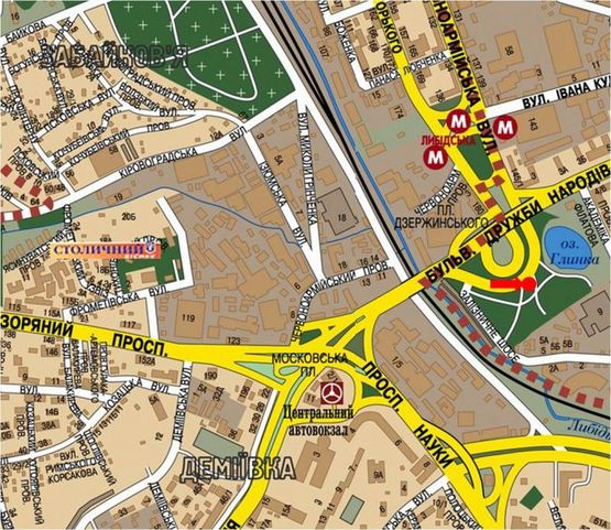 Схема рекламной плоскости по адресу Дружбы Народов бул. / Б. Васильковская ул. (бывш. Красноармейская ул.), выезд с Демеевская пл. (бывш. Московская пл.), в сторону Лыбедская пл., левая