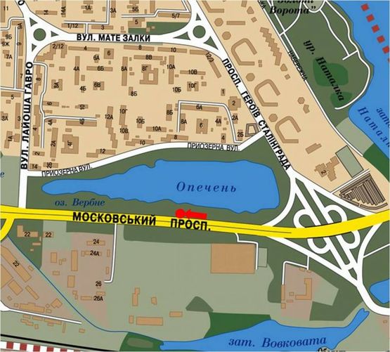 Схема рекламної площини за адресою Бандеры пр. (бывш. Московский пр.) / Иорданская ул. (бывш. Гавро ул.), в сторону ст. м. "Почайна" (бывш. ст. м. "Петровка")