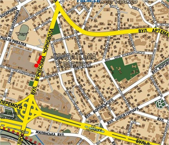 Схема рекламной плоскости по адресу Черновола ул., 26/2 / Андрющенка ул., в сторону Победы пр.