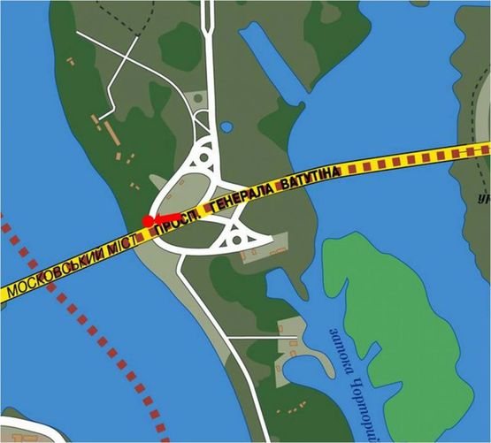 Схема рекламной плоскости по адресу Ватутина пр., 30м. до начала моста Московского , в сторону р-н Петровка