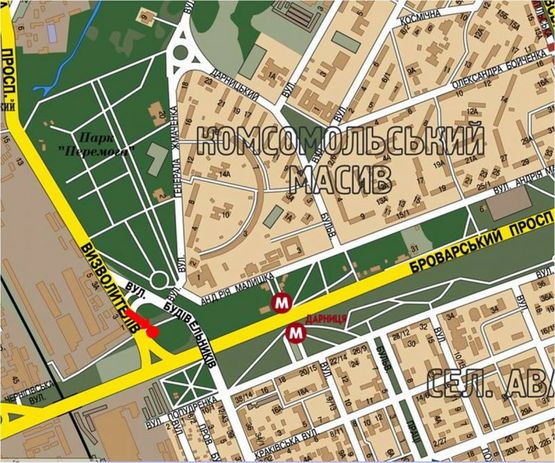 Схема рекламной плоскости по адресу Освободителей пр., съезд на Броварской пр., в сторону ст. м. "Левобережная"