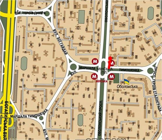 Схема рекламної площини за адресою Оболонский пр., 26, ст. м. "Минская", возле ТРЦ "Dream Town", "McDonald's", в сторону ст.м. "Героев Днепра", левый