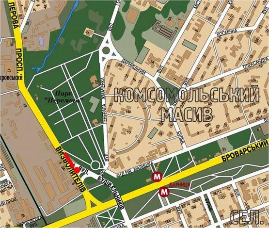 Схема рекламної площини за адресою Освободителей пр., 3А, напротив, разделитель, в сторону Броварской пр.