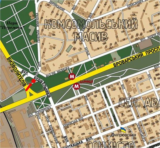 Схема рекламной плоскости по адресу Строителей ул. / Малышка ул. / Освободителей ул., разделитель, в сторону ТРЦ "Детский мир", Жмаченка ул.