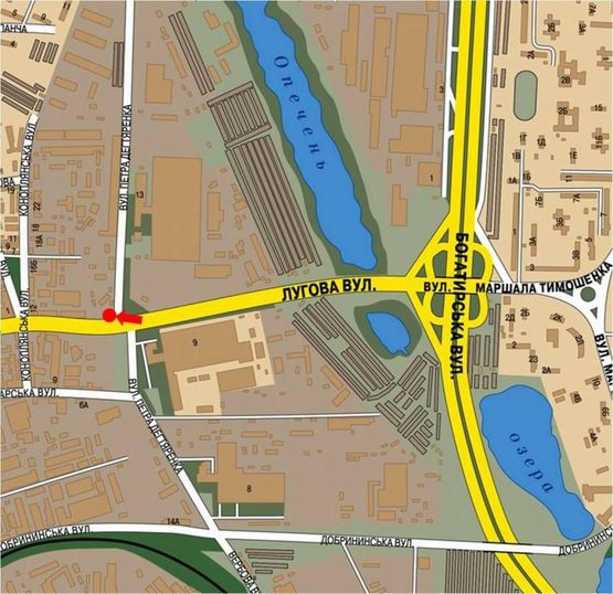 Схема рекламної площини за адресою Луговая ул., напротив ТРЦ "Караван", в сторону Ивашкевича ул.