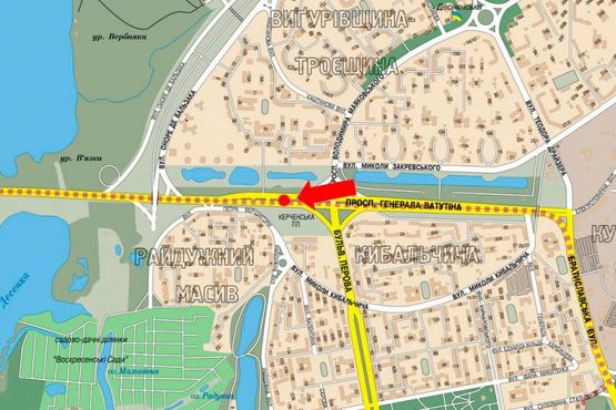 Схема рекламной плоскости по адресу Ватутина пр. / Перова бул., в сторону ст. м. "Почайна" (бывш. ст. м. "Петровка"), правая