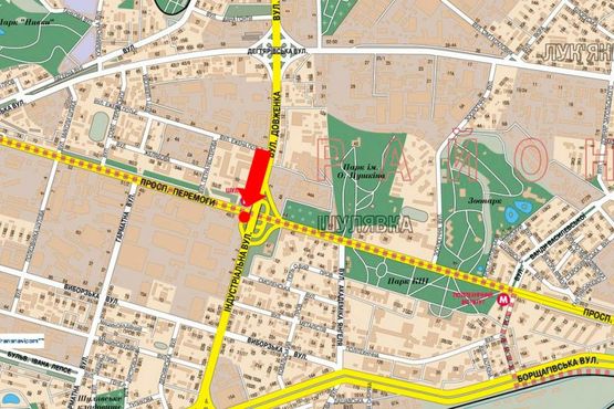 Схема рекламной плоскости по адресу Гетьмана ул. / Победы пр., на мосту, ст. м. "Шулявская", в сторону ТРЦ "Космополит"