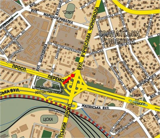 Схема рекламной плоскости по адресу Черновола ул. / Победы пр., заезд с Победы пр. на Воздухофлотский мост, на светофоре