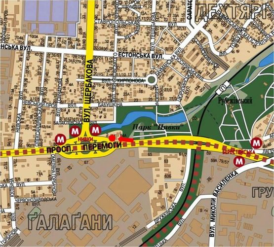 Схема рекламной плоскости по адресу Победы пр., возле боулинг клуба "Страйк", в сторону ст. м. "Нивки"