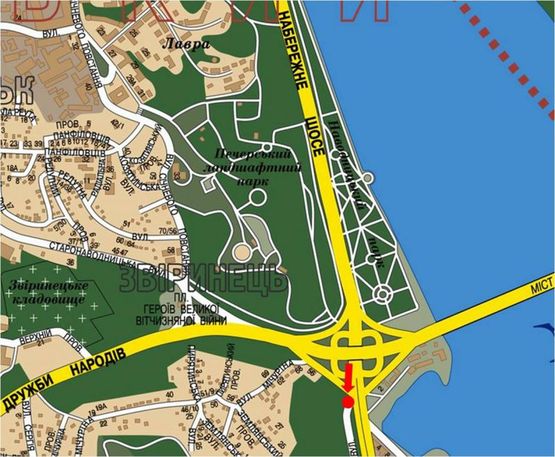 Схема рекламной плоскости по адресу Надднепрянское шоссе, заезд на мост Дарницкий , из центра