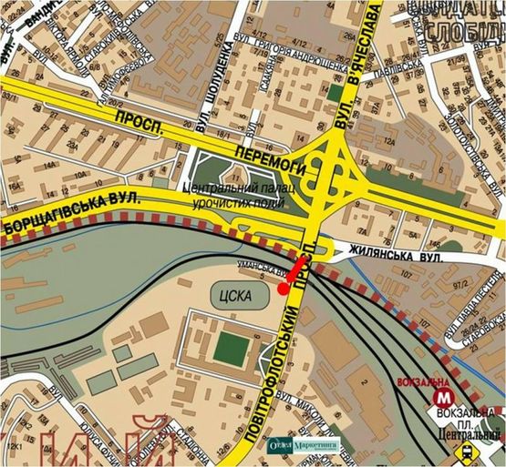 Схема рекламної площини за адресою Воздухофлотский пр., 2, мост Воздухофлотский, в сторону Соломенская пл.