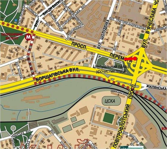 Схема рекламної площини за адресою Победы пр., выезд на Воздухофлотский пр., в сторону Соломенская пл.