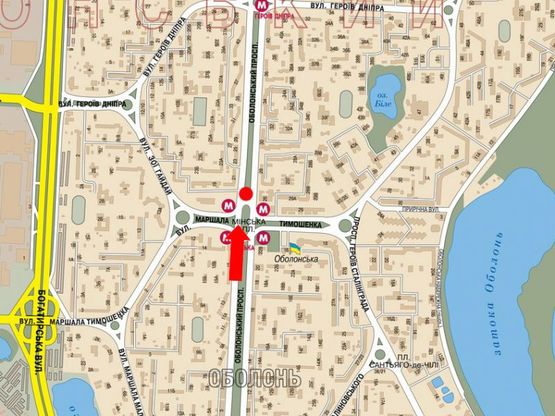 Схема рекламної площини за адресою Оболонский пр., 21, ст. м. "Минская", ТРЦ "Dream Town", "McDonald's", в сторону ст. м. "Героев Днепра"