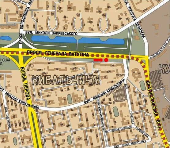 Схема рекламной плоскости по адресу Ватутина пр., 30, в сторону рынка "ж/ м "Троещина"", Братиславская ул.