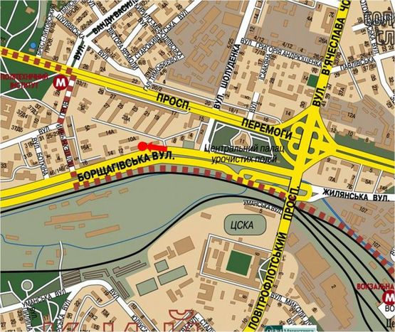 Схема рекламної площини за адресою Борщаговская ул., 10, в сторону Политехническая ул.