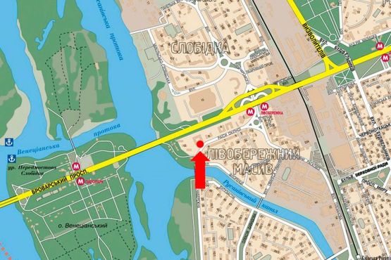 Схема рекламной плоскости по адресу Окипной ул., 10, в сторону Броварской пр., ст. м. "Левобережная"