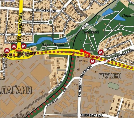 Схема рекламной плоскости по адресу Победы пр., 57, в сторону ст. м. "Нивки"