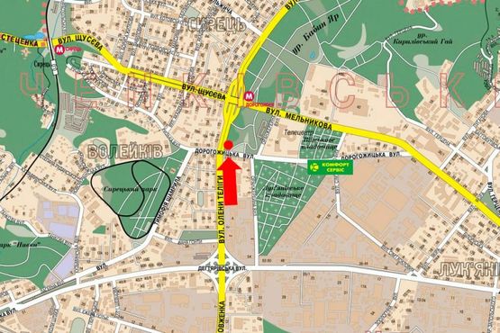 Схема рекламной плоскости по адресу Телиги ул., 80м. от Дорогожицкая ул. в сторону ст. м. "Дорогожичи"