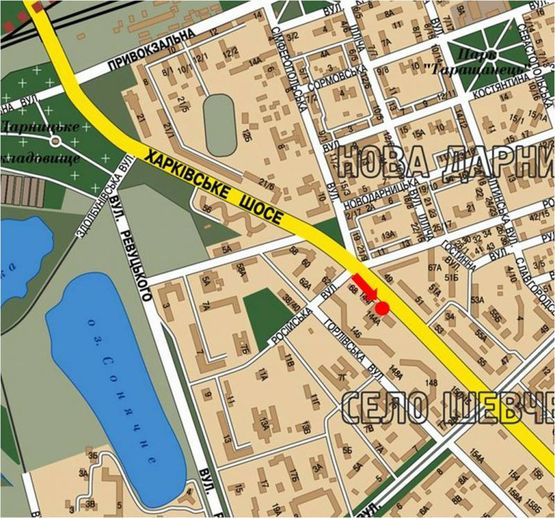 Схема рекламной плоскости по адресу Харьковское шоссе, 51, возле ТЦ "Дарница", супермаркетов "Фокстрот", "Сильпо", в сторону пл. Харьковская