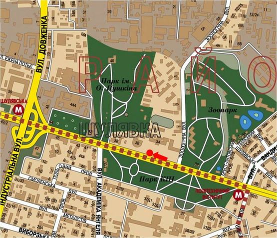 Схема рекламної площини за адресою Победы пр., 34 напротив входа в Мед. Академию, в сторону ст. м. Шулявская
