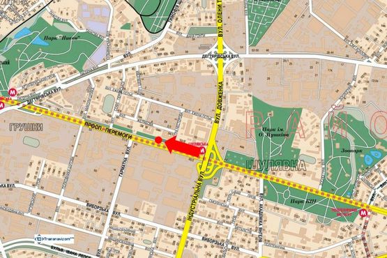 Схема рекламної площини за адресою Победы пр., 52/2, ст. м. "Шулявская", из центра