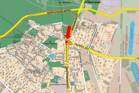 Схема рекламной плоскости по адресу Шевченка пл., в сторону Вышгородская ул.