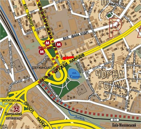 Схема рекламной плоскости по адресу Дружбы Народов бул., 145/ 1, заезд на пл. Лыбидскую, в сторону Б. Васильковская ул. (бывш. Красноармейская ул.)